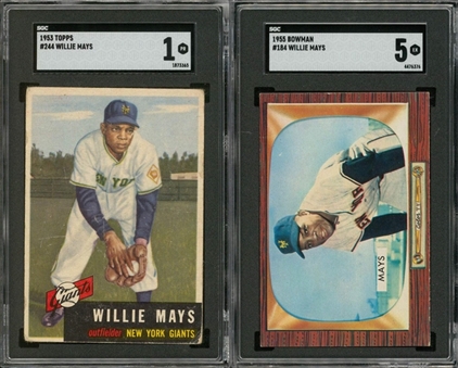 1953-1955 Topps and Bowman Willie Mays SGC-Graded Pair (2 Different)